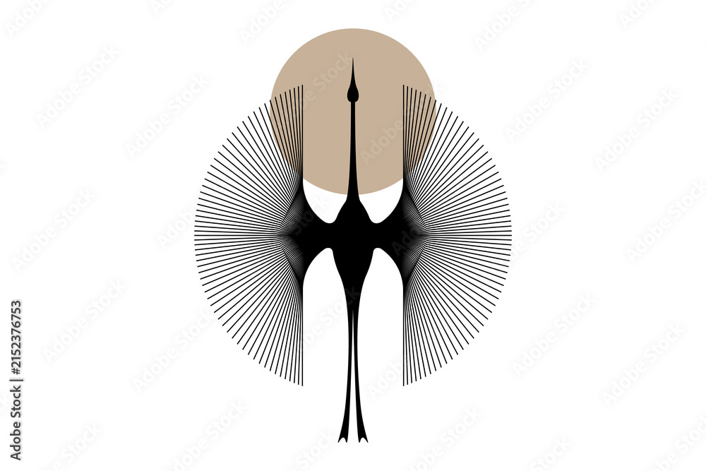 Obraz premium stylized heron logo design, Abstract flying bird or stork symbol template with moon, Suitable for your brand, illustration isolated or white background