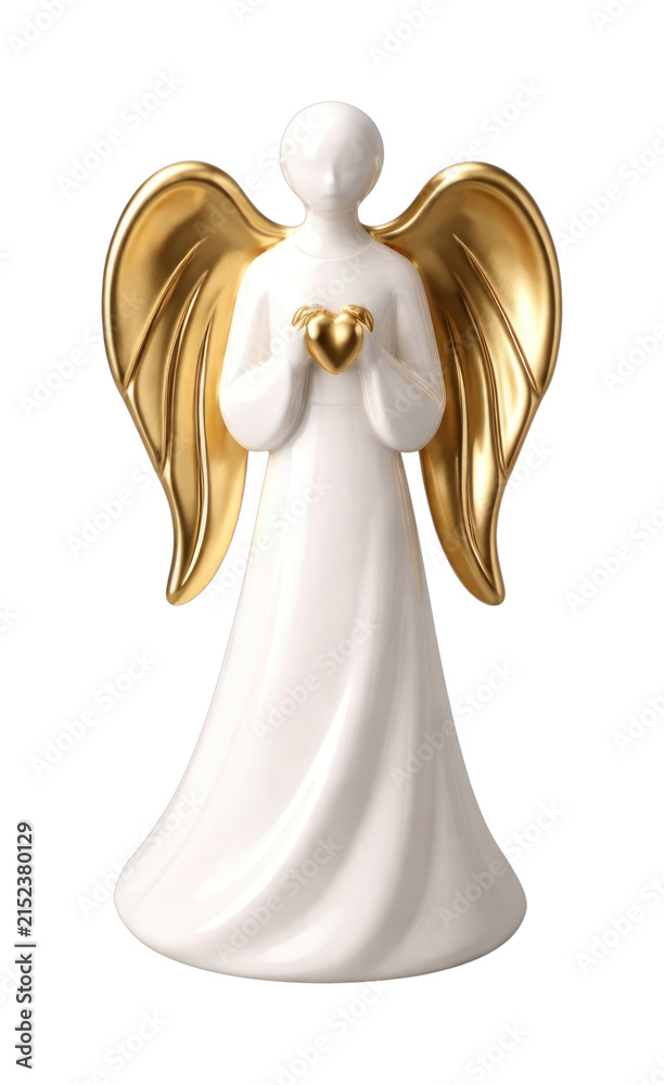 Fototapeta premium PNG Elegant angel figurine with golden wings and heart.