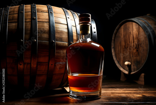 Aged whiskey bottle with am...
