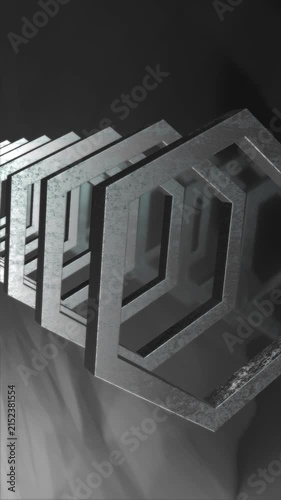 Abstract metallic hexagons moving in perspective