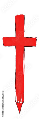 Grunge red cross marker isolated on white background, hand drawn, striking, icon