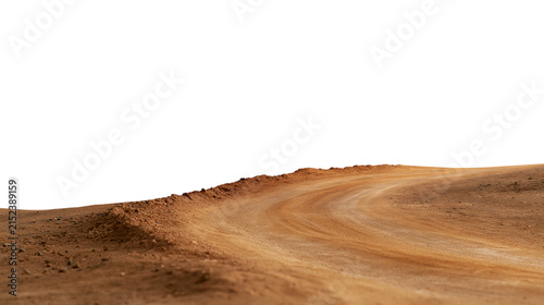 Winding sandy dirt track curving through desert landscape isolated on transparent background png element