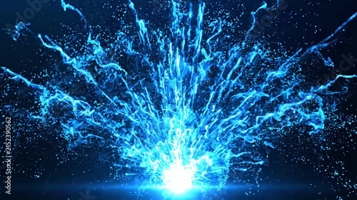 Glowing blue energy blast on dark floor surface.