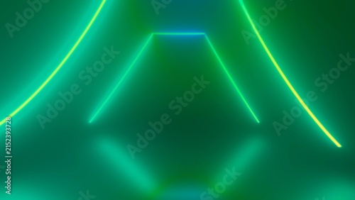 Green neon geometric shape background for futuristic technology and abstract design themes