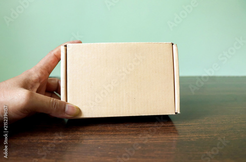 Hand Holding a Small Brown Cardboard Shipping Box