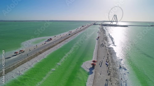 Aerial View of Ten-Thousand-Zhang Salt Bridge in Qarhan Salt Lake: Pure Emerald Water, White Salt Causeway and Sunlight in Qinghai