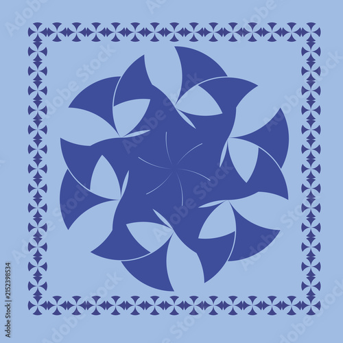 Fotografie Geometric blue mandala pattern, abstract floral ornament with decorative border,