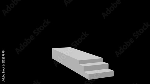 Stair tread animations appear one by one, rising higher, business career concept on alpha channel black background.