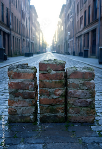Three weathered brick stack...