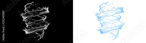 Fotografie Dynamic water splash spiral on black and white backgrounds, swirling liquid vort
