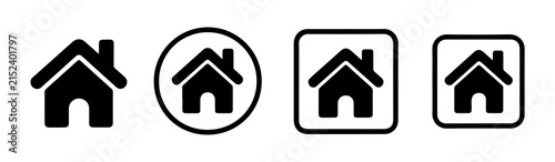 Black home icon variations for simple navigation and website or application interface design elements.