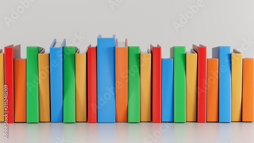 Canvastavla Long Straight Row of Colorful Hardcover Books in Creative 3D Render