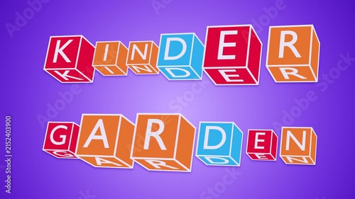 Colorful 3D Rotating Cubes with “KINDER GARDEN” Kinetic Typography on Blue Background