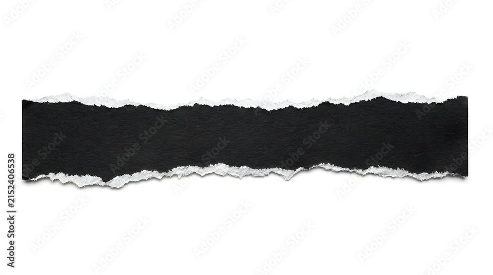 Fototapeta premium Strip of black paper with torn edges isolated on a white background