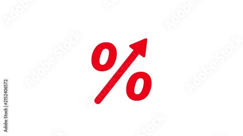 Red percentage symbol with upward arrow icon representing inflation and rising interest rates video