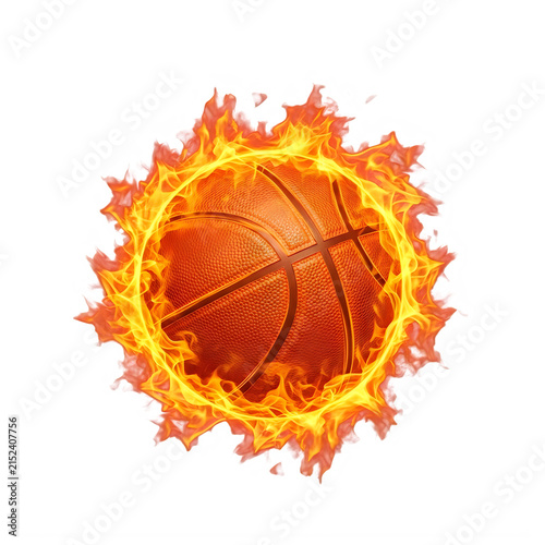 Basketball ball on fire with bright orange flames isolated