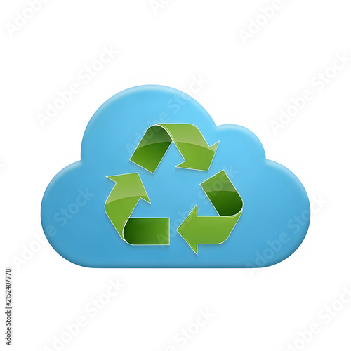 Blue cloud icon with a green recycling symbol inside design