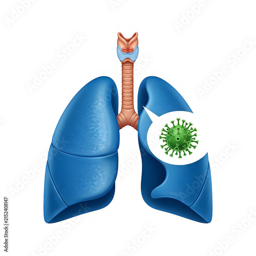 Human lungs infected with virus icon on a white background