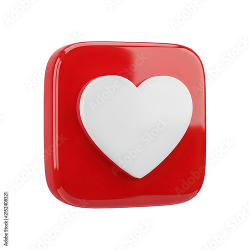 Red square button with a simple white heart icon symbol