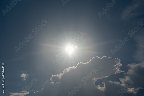 Clouds and sun in the blue sky.