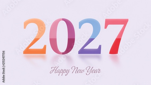 Colorful 2027 new year greeting card design with modern typography and soft reflection on a light background