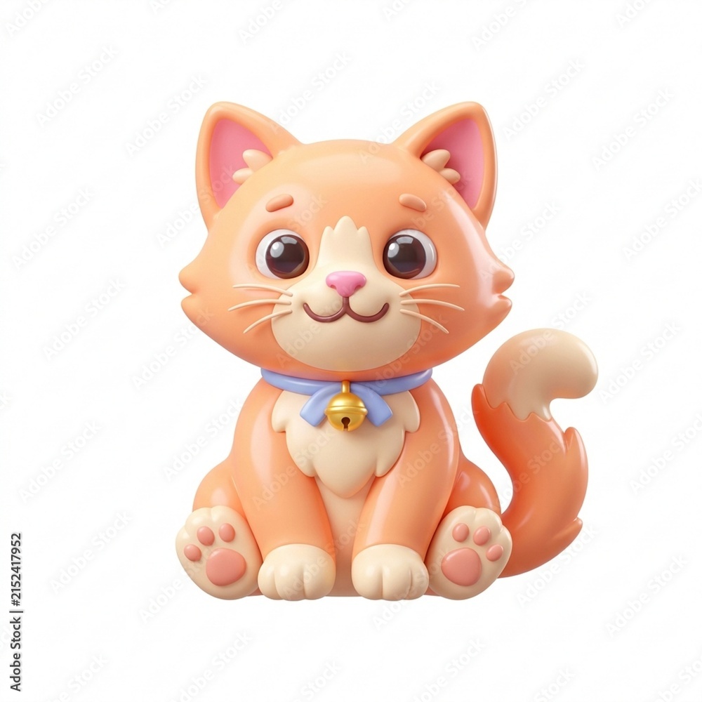 Fototapeta premium 3D cat icon cute orange kitten cartoon mascot sitting with bell on white background