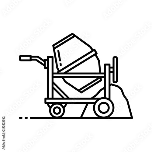 Concrete Mixer Machine Line Art Icon.