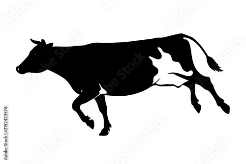 Happy Dairy Cow Jumping Farm Animal Cattle Black Vector Silhouette Icon Isolated on White Background