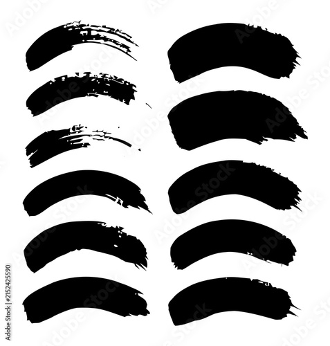 Brush stroke vector. Bundle of painted curves, isolated on white background. Grunge textured design elements. Brush arc borders