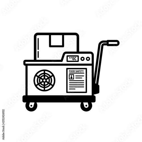Food safety cooler cart with box and handle.
