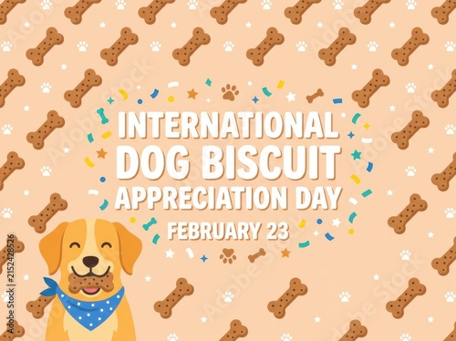 International dog biscuit appreciation day greeting card with cute dog and bones