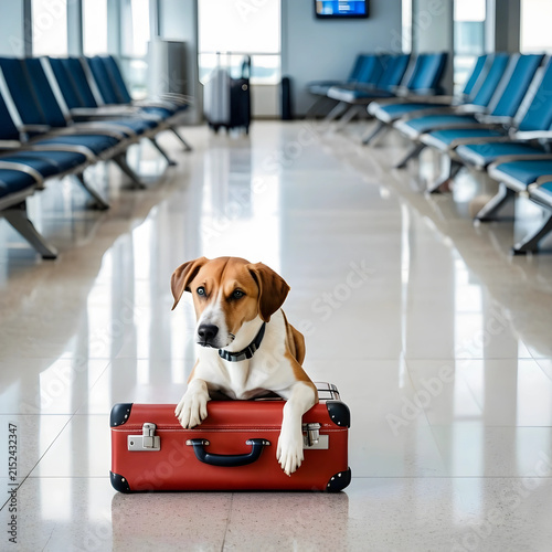 Cute dog resting on a red s...