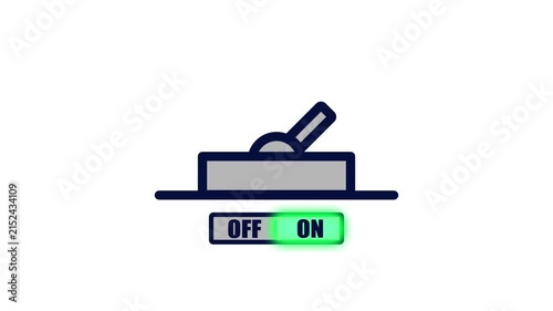Electric Switch Toggle Icon with ON and OFF animation. electric power switch toggling between ON and OFF positions on a white background.