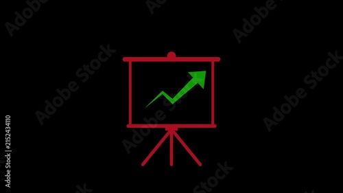 Animated Presentation Stand with Upward Growth Arrow Chart. presentation easel board display with a green rising growth arrow chart animation.