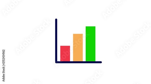 Animated Colorful Business Growth Bar Chart Info graphic Icon. rising statistical data bars in multiple colors on a white background.