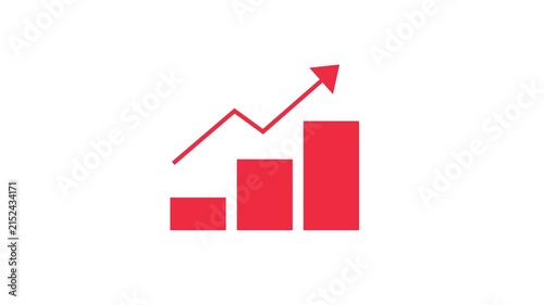Red Bar Chart with Upward Trend Arrow for Business Growth. animation of a red bar chart with a rising trend arrow isolated on a white background.