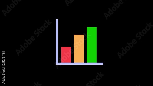 Animated Colorful Business Growth Bar Chart Info graphic Icon. rising statistical data bars in multiple colors on a black background.