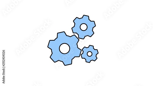 Rotating Gears Cogs Icon for System Settings and Process concept animation. motion graphic featuring blue rotating gear wheels isolated on a white background