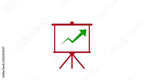 Animated Presentation Stand with Upward Growth Arrow Chart. presentation easel board display with a green rising growth arrow chart animation.