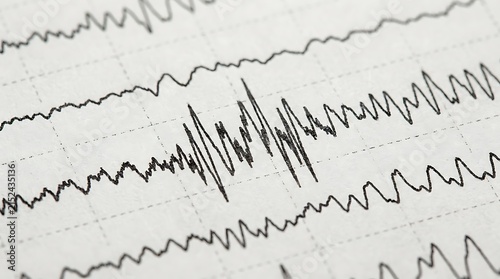 Close up of an EEG brain wave signal recorded on paper in a medical laboratory setting