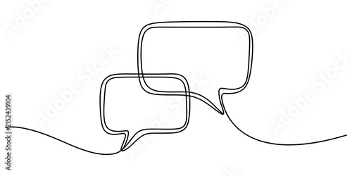 Continuous single line drawing of two speech bubbles for chat and communication isolated on a white background Vector, illustration