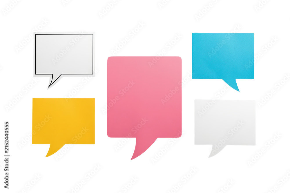 © Michael - Five assorted colorful speech bubbles in varied sizes