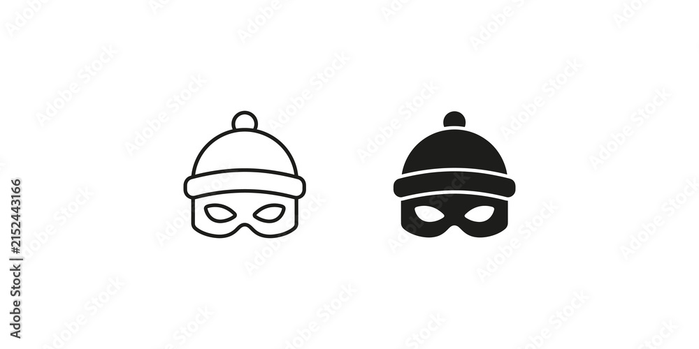 Fototapeta premium Thief mask outline and solid black icon for burglar and robbery concepts on transparent background.