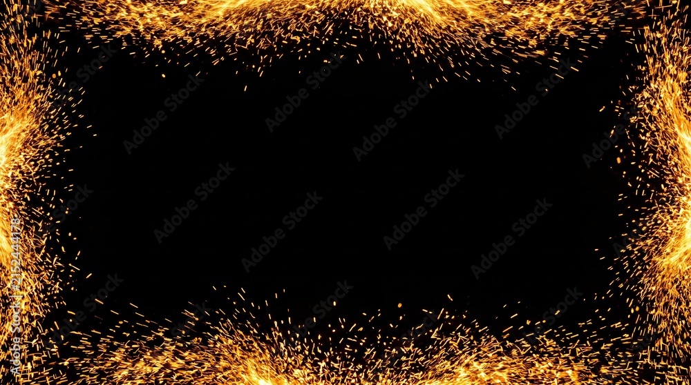 Obraz premium Bright golden sparks of fire flying against a dark background. Concept of energy, celebration, and warmth; ideal for event promotions, overlay and festive designs. Generative AI.