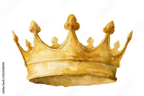 Delicate diadem in warm gold tones, watercolor crown isolated on white
