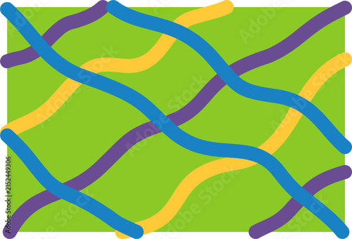 Abstract background with colorful wavy lines on a bright green backdrop
