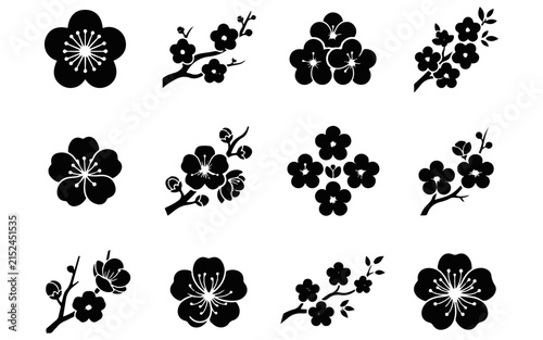 Canvas Print Set of black plum blossom icons for traditional chinese art and china national d