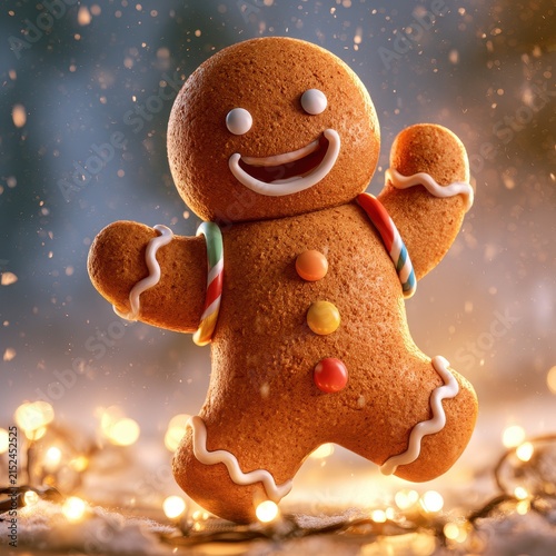 Playful 3D-rendered gingerbread cookie character for Christmas decor and holiday display