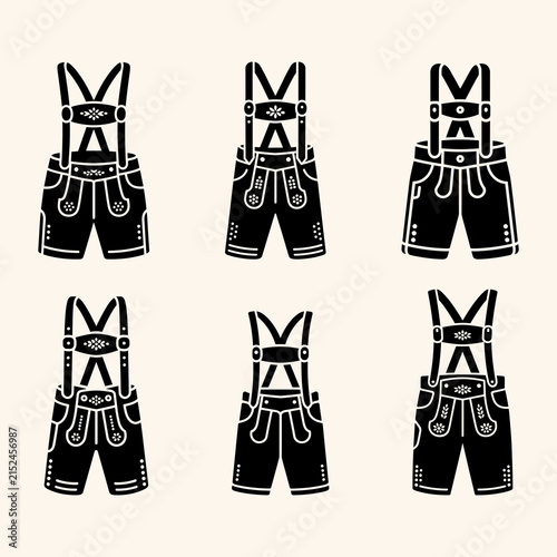 Fotografía Set of six traditional bavarian lederhosen black silhouette for german oktoberfe