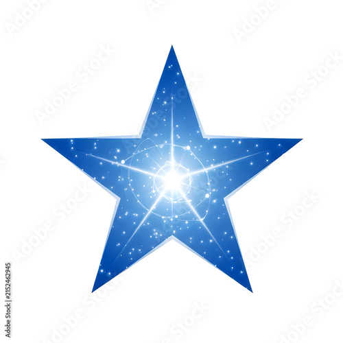 Shimmering blue star with light rays